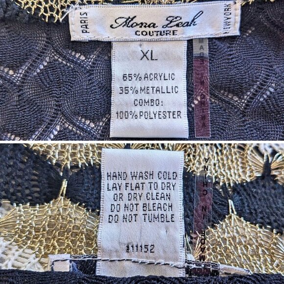 Vintage 90s MONA LEAH COUTURE Metallic Open Knit Semi-Sheer Cardigan Size XL - Picture 3 of 7